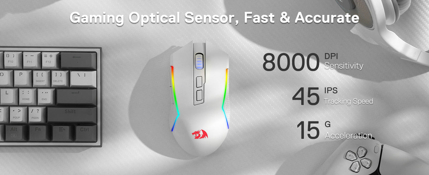 Redragon M693 Wireless/Wired BT & 2.4G Bluetooth Gaming 8000 DPI Mouse 3-Mode Connection RGB Backlight for PC/Mac/Laptop
