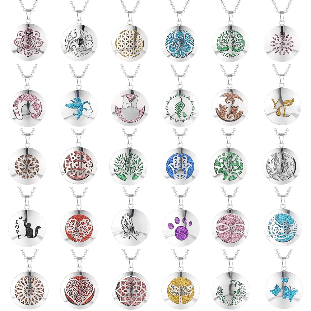 lotus necklace Aromatherapy Essential Oil Diffuser Locket Perfume Necklace Stainless Steel Locket with Felt Pads For Woman