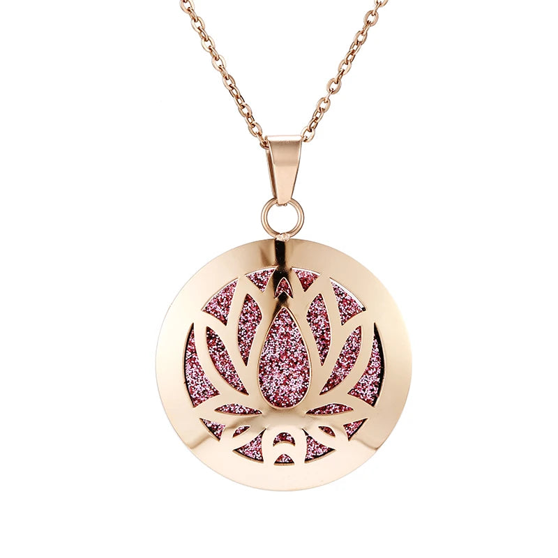 lotus necklace Aromatherapy Essential Oil Diffuser Locket Perfume Necklace Stainless Steel Locket with Felt Pads For Woman