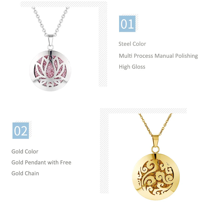 lotus necklace Aromatherapy Essential Oil Diffuser Locket Perfume Necklace Stainless Steel Locket with Felt Pads For Woman