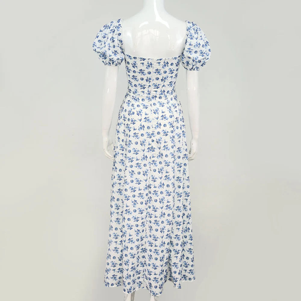 Summer Women Puff Sleeve Floral Printed Dress,Long Dresses,Woman Clothing,Dress Women,Women's Elegant Dresses,Sexy Costume Women
