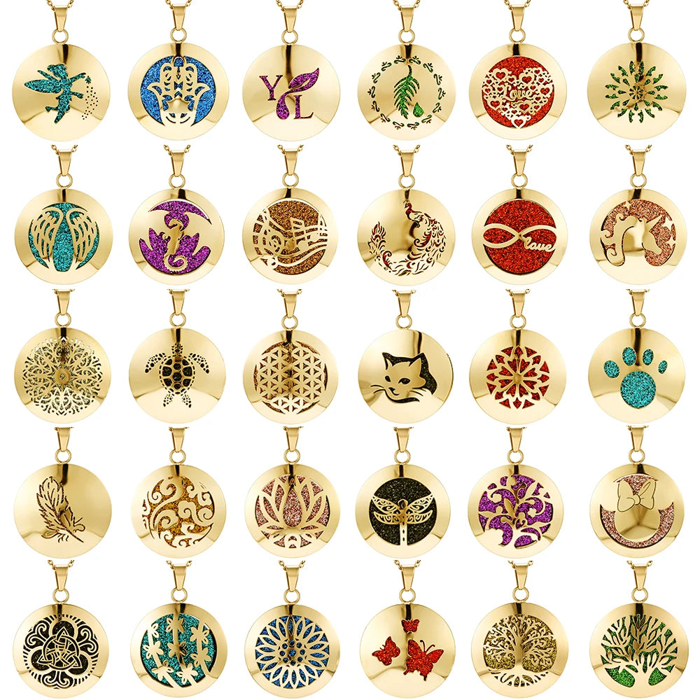 lotus necklace Aromatherapy Essential Oil Diffuser Locket Perfume Necklace Stainless Steel Locket with Felt Pads For Woman