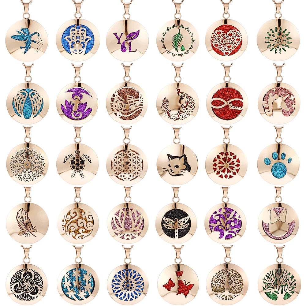 lotus necklace Aromatherapy Essential Oil Diffuser Locket Perfume Necklace Stainless Steel Locket with Felt Pads For Woman