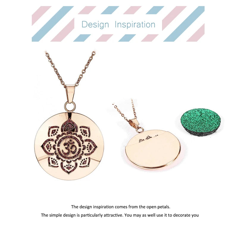 lotus necklace Aromatherapy Essential Oil Diffuser Locket Perfume Necklace Stainless Steel Locket with Felt Pads For Woman