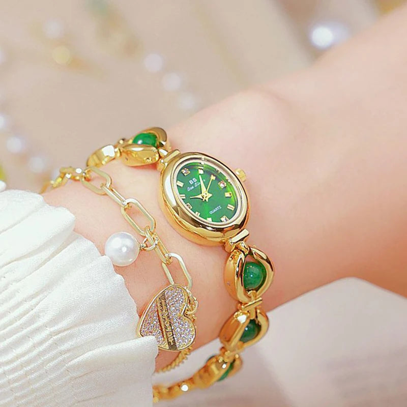 Bee Sister New Luxury Brand Women Wrist Watches Small Green Classic Stainless Steel Reloj De Mujer Fashion Watch for Ladies