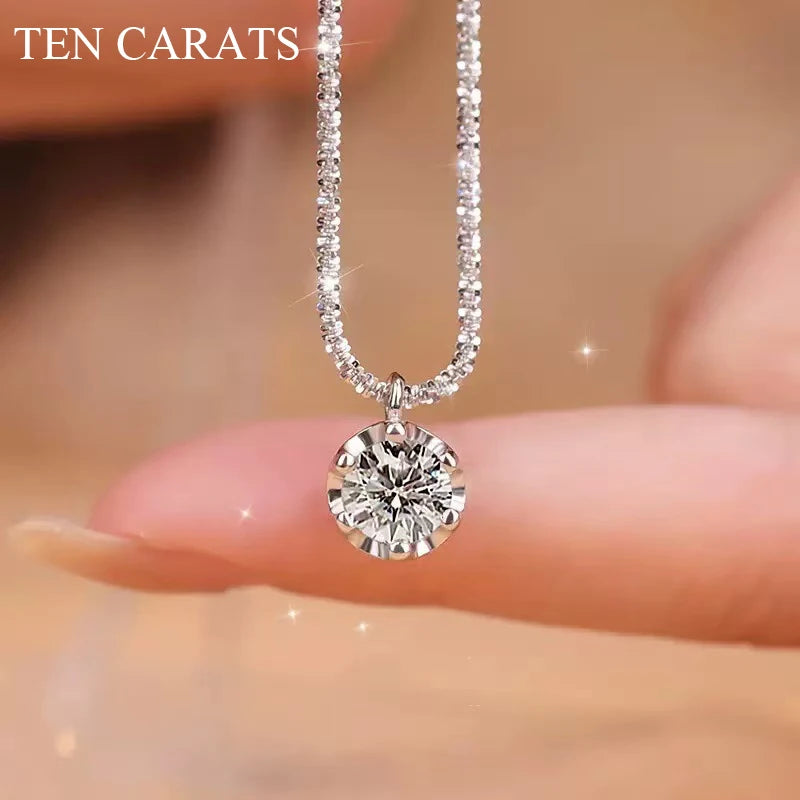 TEN CARATS 1-2CT Women's Necklace Super Sparkly D Color VVS1 Moissanite Pendant S925 sterling silver chain plated 18K white gold