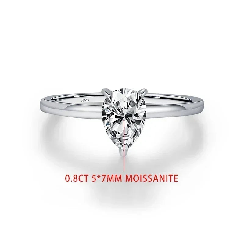 TFGLBU D VVS1 Pear Moissanite Ring for Women GRA Certified Lab Diamond Solid S925 Silver Plated 18k Dainty Wedding Ring Jewelry