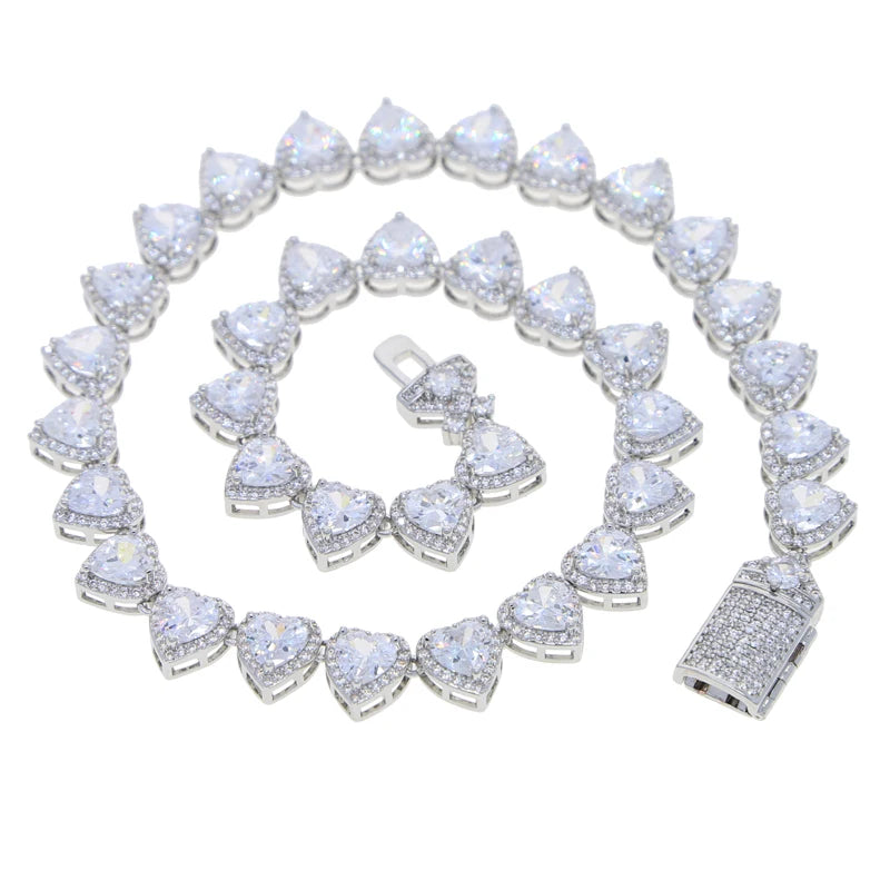 2025 Iced Out Bling 5A Cubic Zirconia Heart CZ Cluster Necklace For Women Girlfriend Lover Halo CZ Tennis Chain Choker Necklace