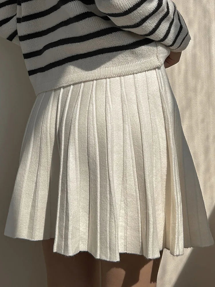 Spring Knit White Mini Pleated Skirts For Women A Line Skirt Gray High Waist Women Knitted Pleated Short Skirts Korean Fashion