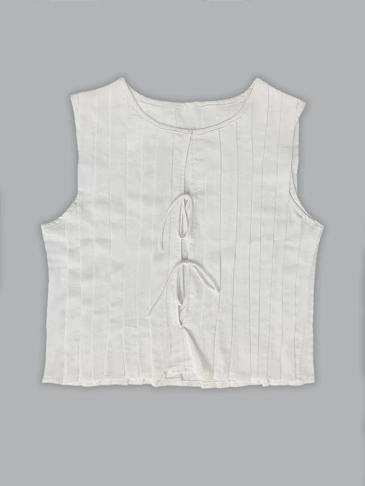 Tossy White Bandage Ribbed Tank Top Shirts For Women Hollow Out Sleeveless Slim Summer Fashion Vest Women's Lace-Up Vest Y2k Top