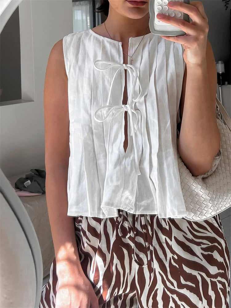Tossy White Bandage Ribbed Tank Top Shirts For Women Hollow Out Sleeveless Slim Summer Fashion Vest Women's Lace-Up Vest Y2k Top