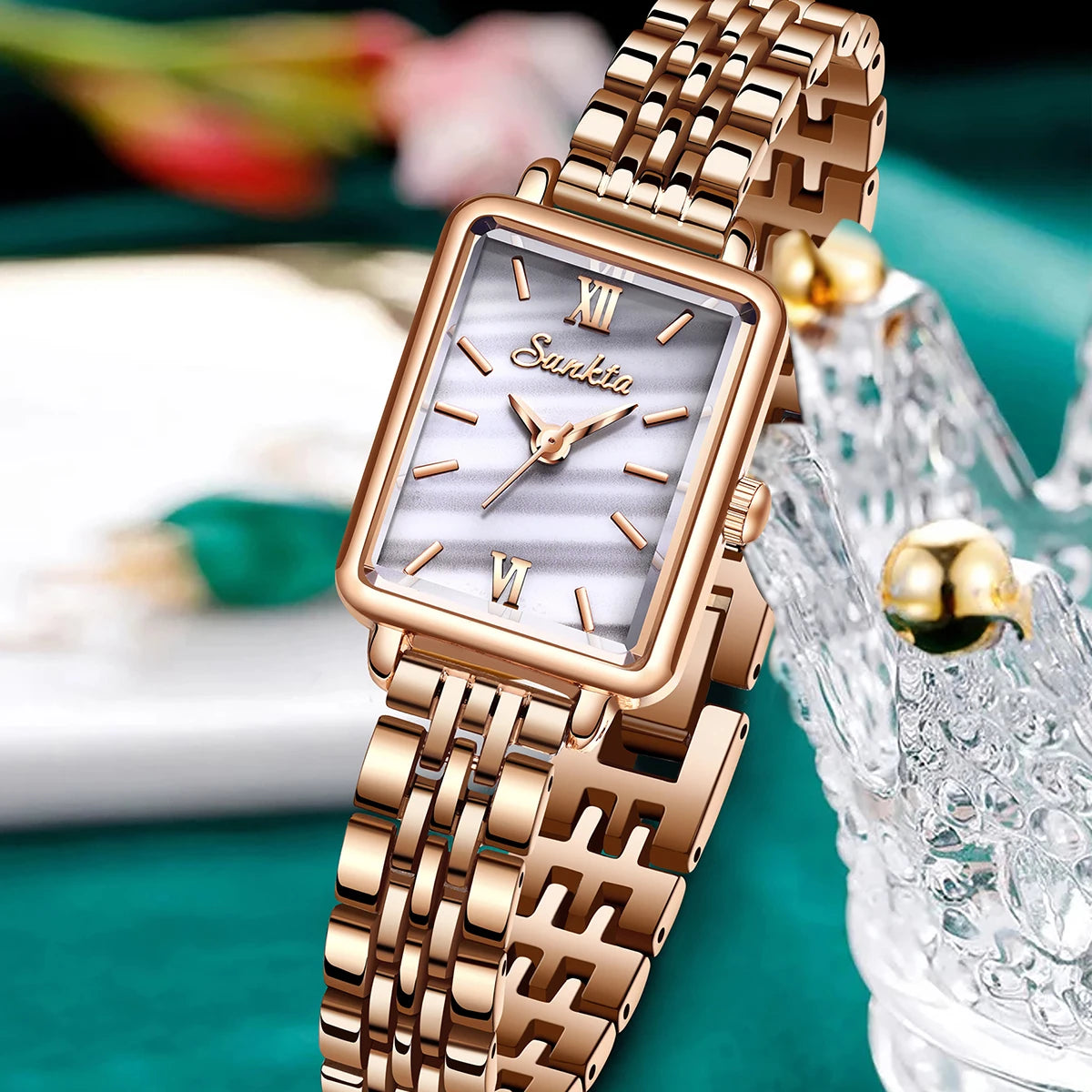 LIGE Sunkta Elegant Quartz Women Watch Simple Stainless Steel Strap Simple Square Dial Luxury Slim Fashion Casual Ladies Watches
