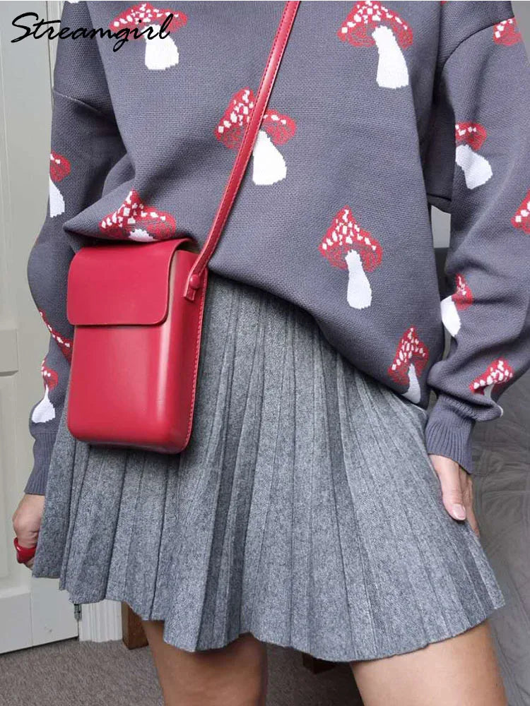 Spring Knit White Mini Pleated Skirts For Women A Line Skirt Gray High Waist Women Knitted Pleated Short Skirts Korean Fashion