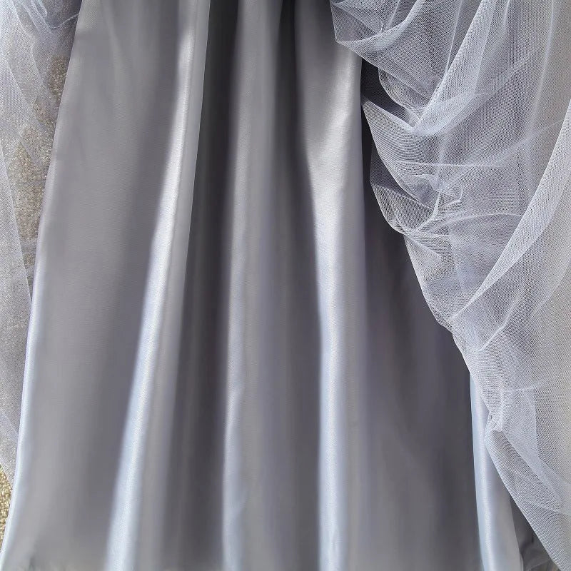 Vintage Tulle Skirt Women Streetwear Elastic High Waist Mesh Pleated Skirts Summer Elegant Korean A Line Office Ladies Skirt New