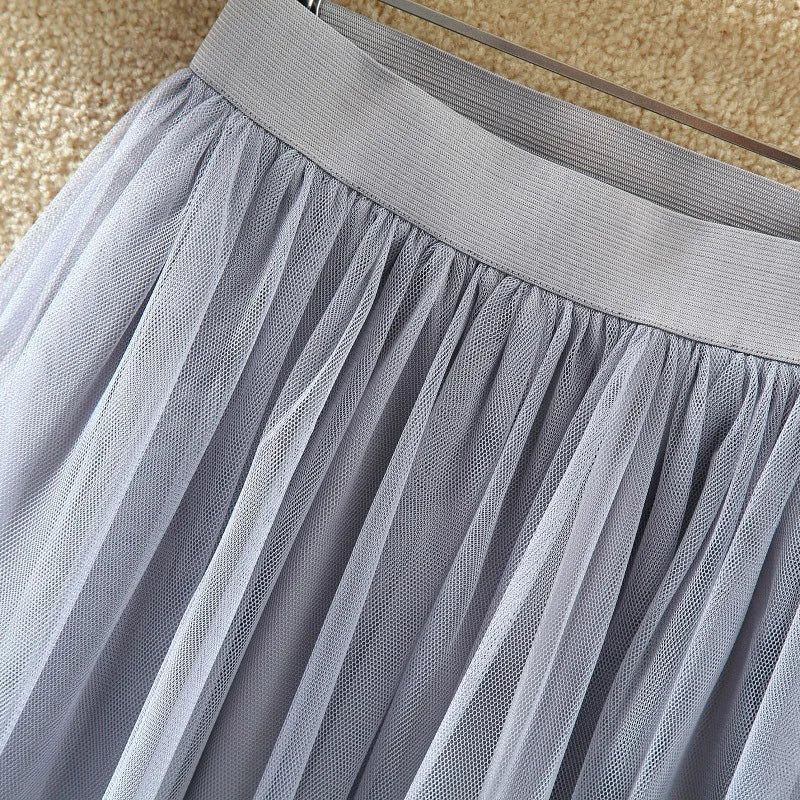 Vintage Tulle Skirt Women Streetwear Elastic High Waist Mesh Pleated Skirts Summer Elegant Korean A Line Office Ladies Skirt New
