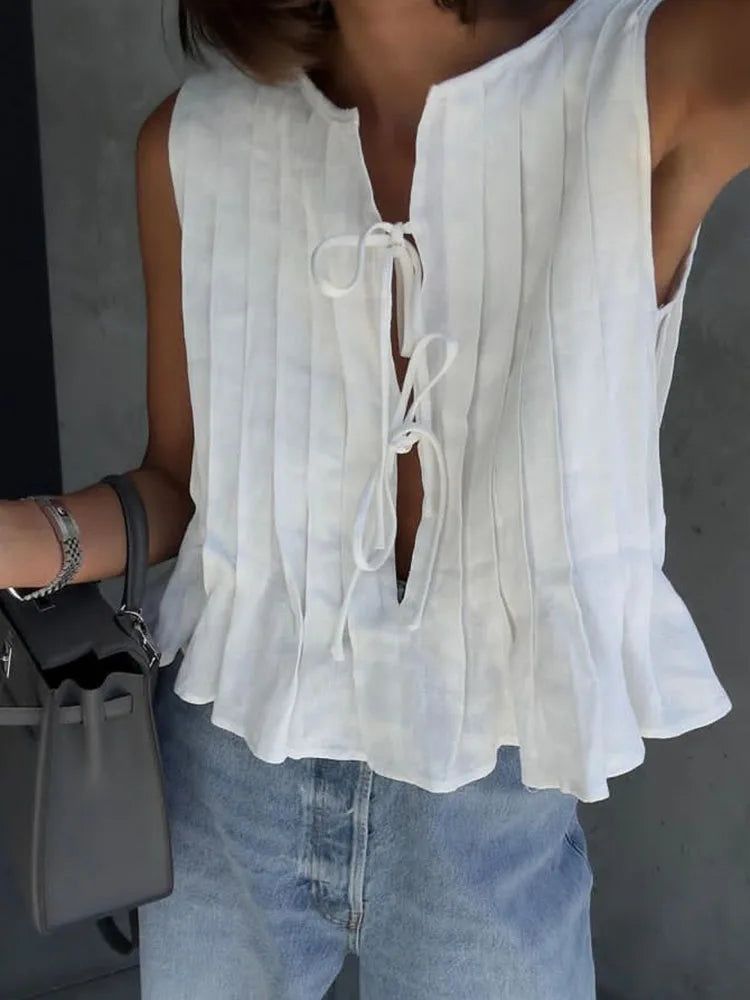 Tossy White Bandage Ribbed Tank Top Shirts For Women Hollow Out Sleeveless Slim Summer Fashion Vest Women's Lace-Up Vest Y2k Top