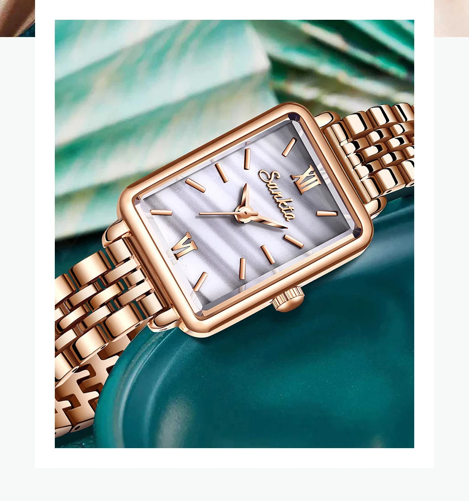 LIGE Sunkta Elegant Quartz Women Watch Simple Stainless Steel Strap Simple Square Dial Luxury Slim Fashion Casual Ladies Watches