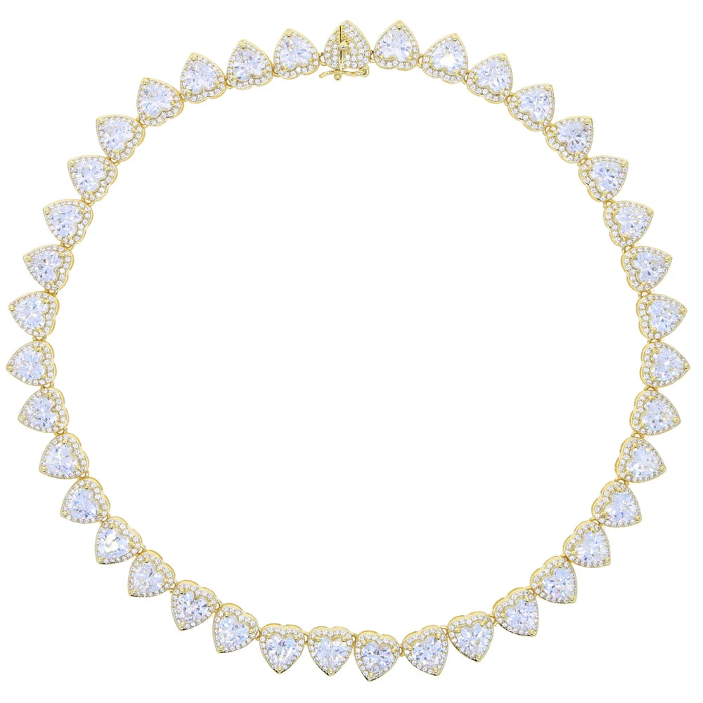 2025 Iced Out Bling 5A Cubic Zirconia Heart CZ Cluster Necklace For Women Girlfriend Lover Halo CZ Tennis Chain Choker Necklace