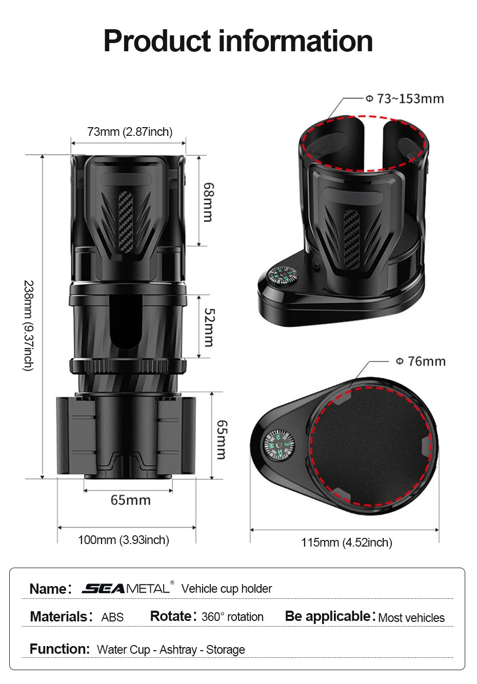 SEAMETAL 2 IN 1 Car Cup Holder Expander Adapter Base Vehicle Drinking Bottle Phone Organizer for Auto Car Styling Accessories