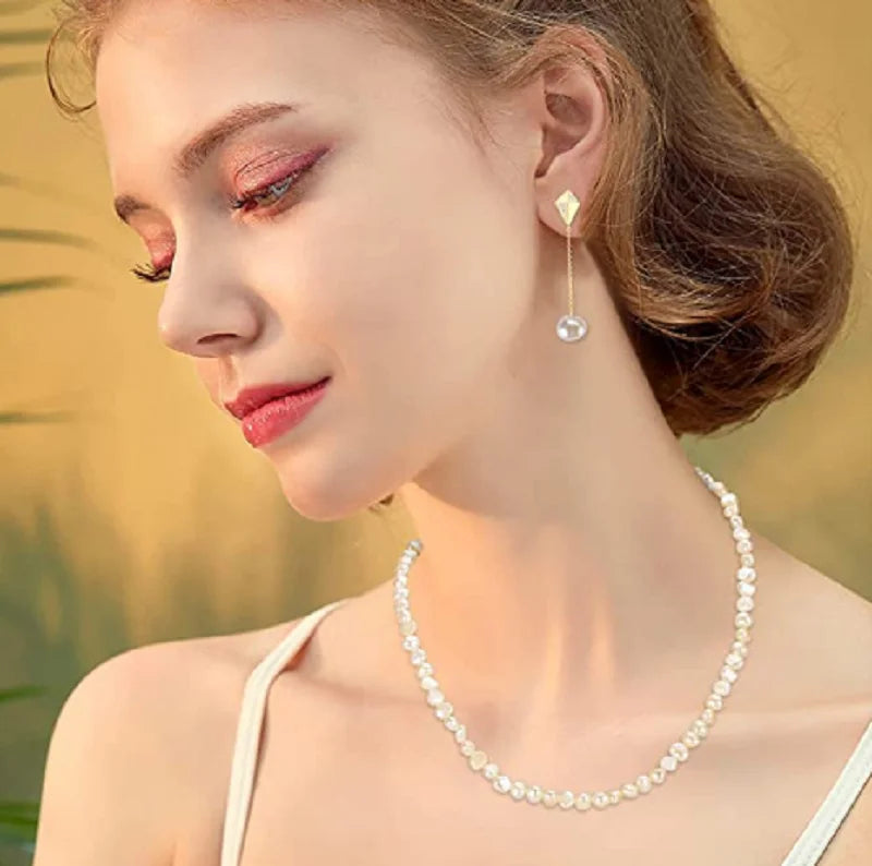 5-6mm Natural Baroque Freshwater Pearl Necklace Fashion Jewelry for Gift,925 Sterling Silver Choker Necklace for Women Girls