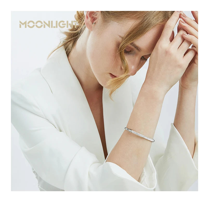MOONLIGHT Fashion Cubic Zirconia Cuff Bangles for Women Trendy Titanium Steel Circular Classic Bracelet Female Jewelry Gift