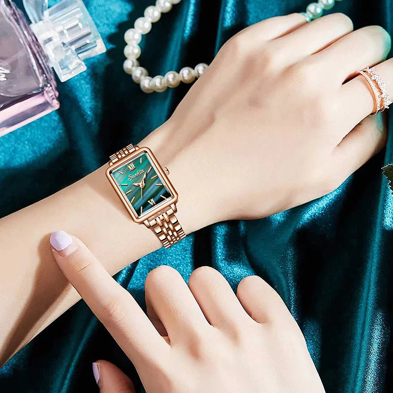LIGE Sunkta Elegant Quartz Women Watch Simple Stainless Steel Strap Simple Square Dial Luxury Slim Fashion Casual Ladies Watches