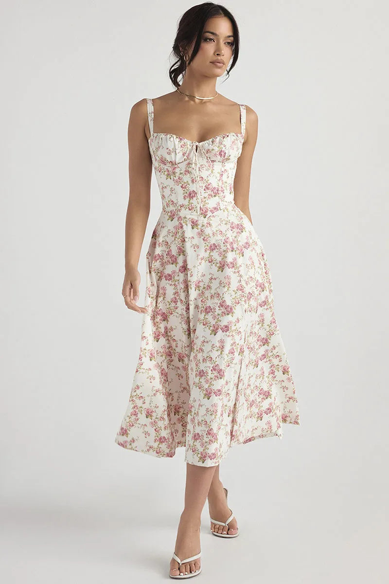 Luxury new temperament solid color fashion high-end halter dress floral dress women