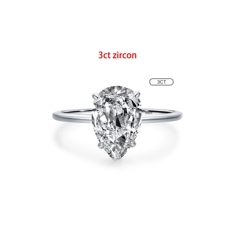TFGLBU D VVS1 Pear Moissanite Ring for Women GRA Certified Lab Diamond Solid S925 Silver Plated 18k Dainty Wedding Ring Jewelry