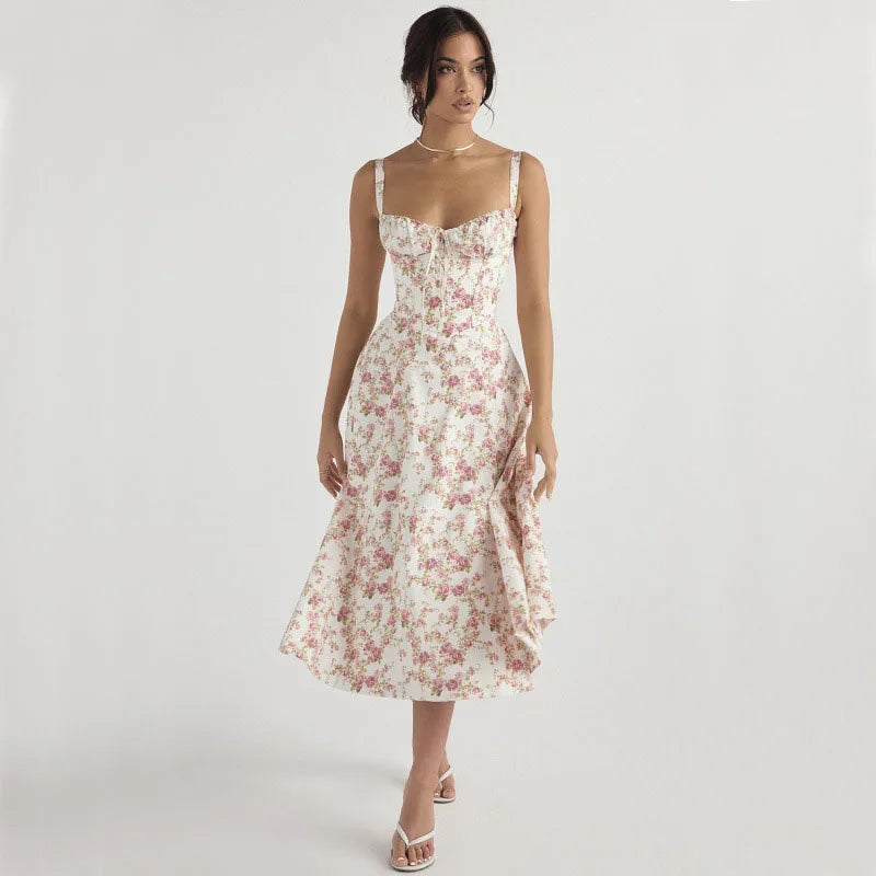 Luxury new temperament solid color fashion high-end halter dress floral dress women