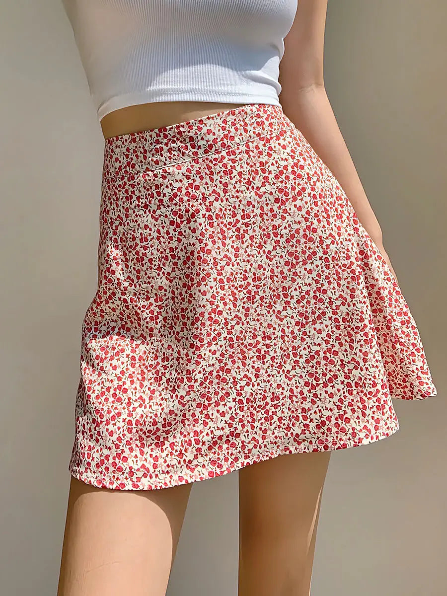 Retro French Girl Floral Skirt Summer Large Size High Waist Long Legs A-line Skirt Popular Vacation Short Skirt Umbrella Skirt