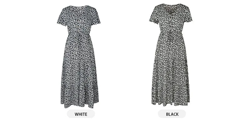 Vintage Floral Dresses for Women Elegant Loose New Slit Dress Summer Beach Holiday Leisure Long Dresses High Waist Print Vestido