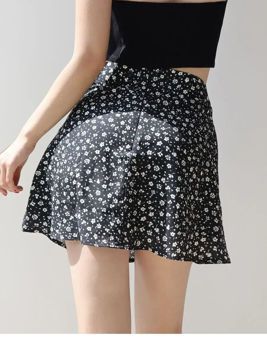 Retro French Girl Floral Skirt Summer Large Size High Waist Long Legs A-line Skirt Popular Vacation Short Skirt Umbrella Skirt
