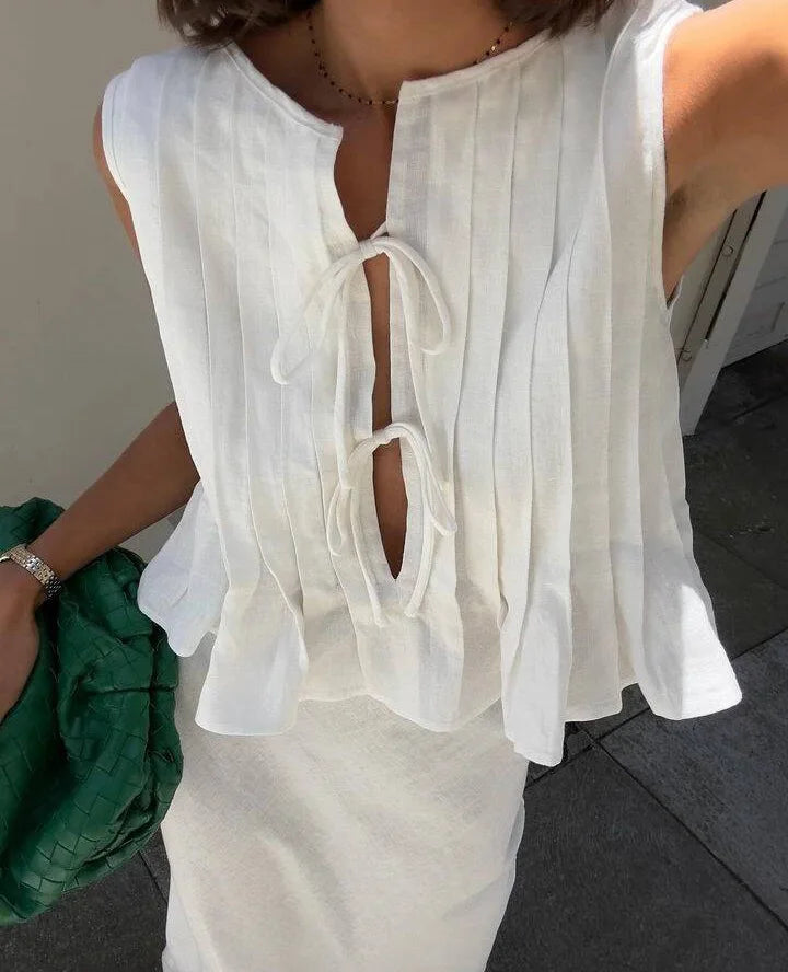Tossy White Bandage Ribbed Tank Top Shirts For Women Hollow Out Sleeveless Slim Summer Fashion Vest Women's Lace-Up Vest Y2k Top