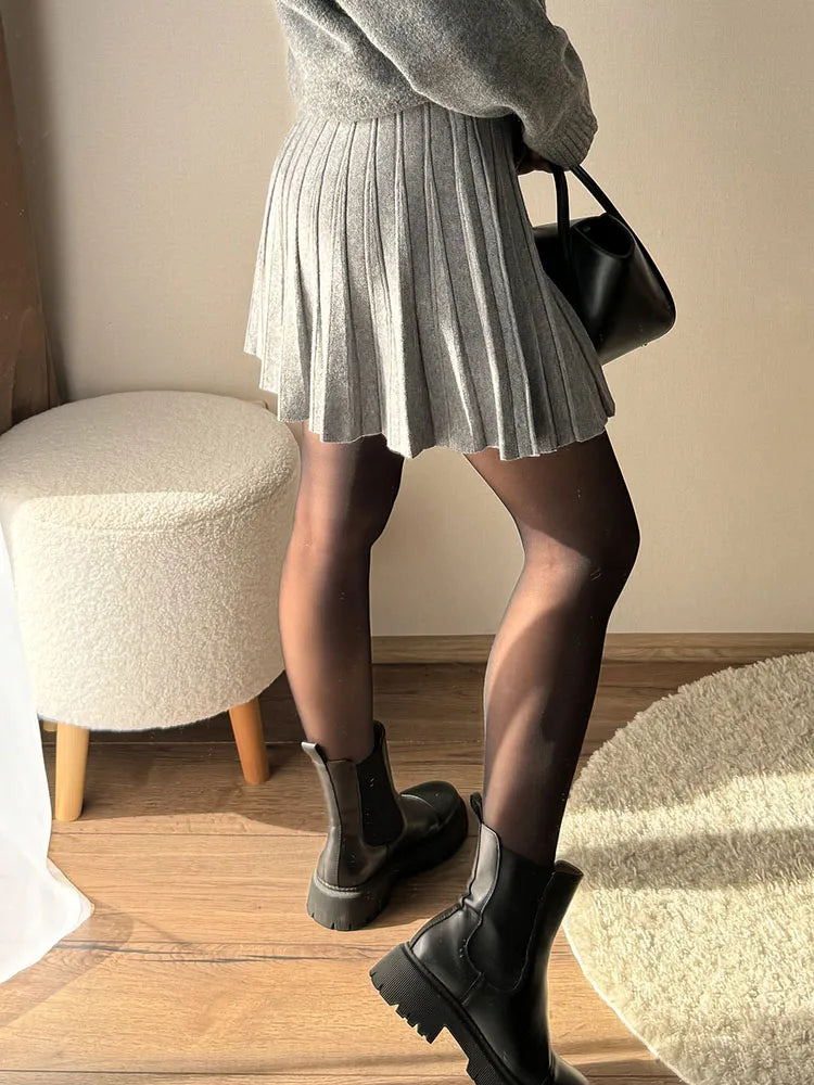 Spring Knit White Mini Pleated Skirts For Women A Line Skirt Gray High Waist Women Knitted Pleated Short Skirts Korean Fashion