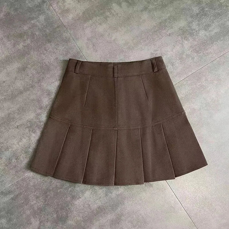 Y2K Vintage High Waist Pleated Skirt Women College Style Uniforms Safety Pants Mini Skirts Woman Korean Street Slim A-Line Skirt