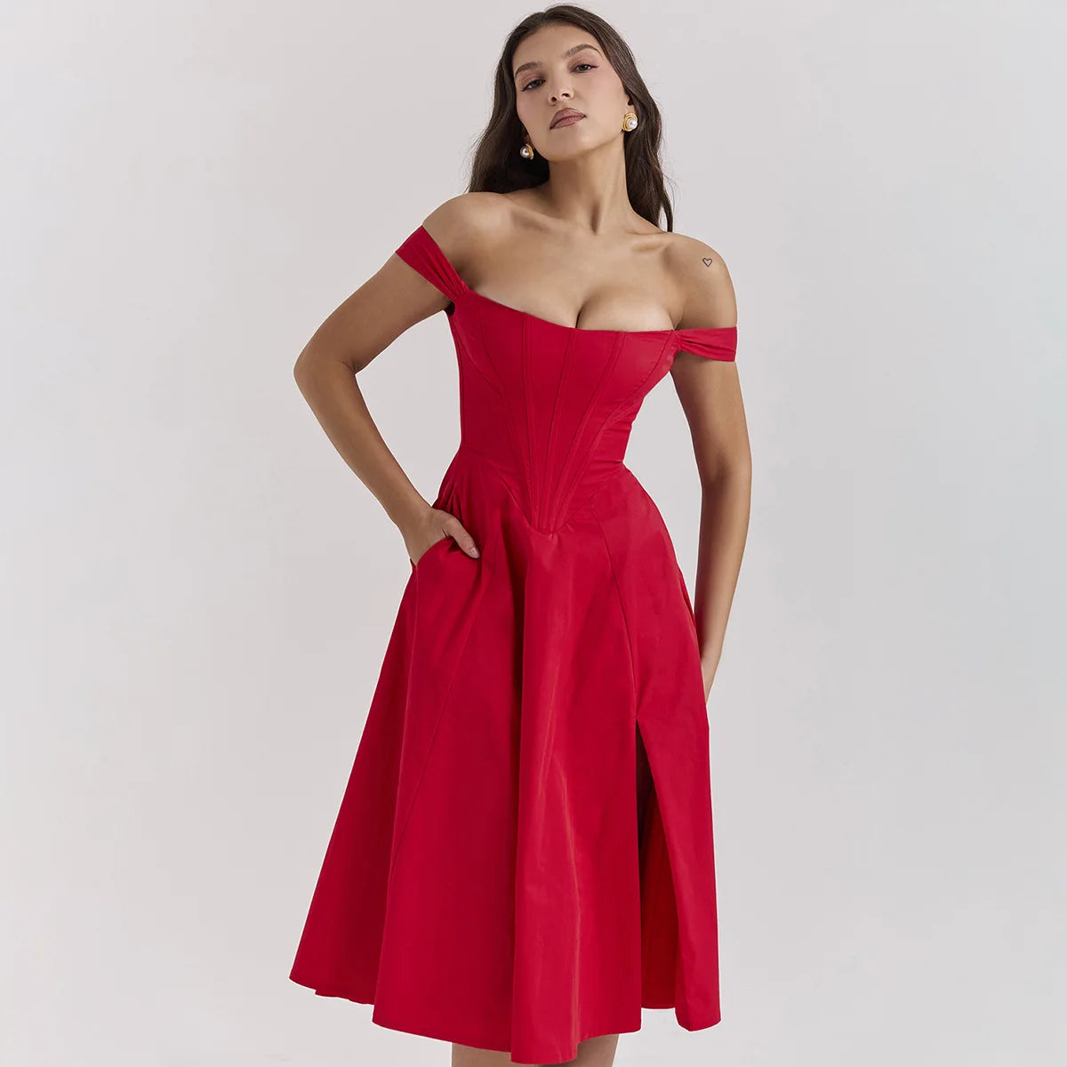 Suninheart Elegant Summer Corset Dress 2024 New Arrivals Blue Slit Flower Print Flare Dress Midi Casual Lace Up Holiday Dress