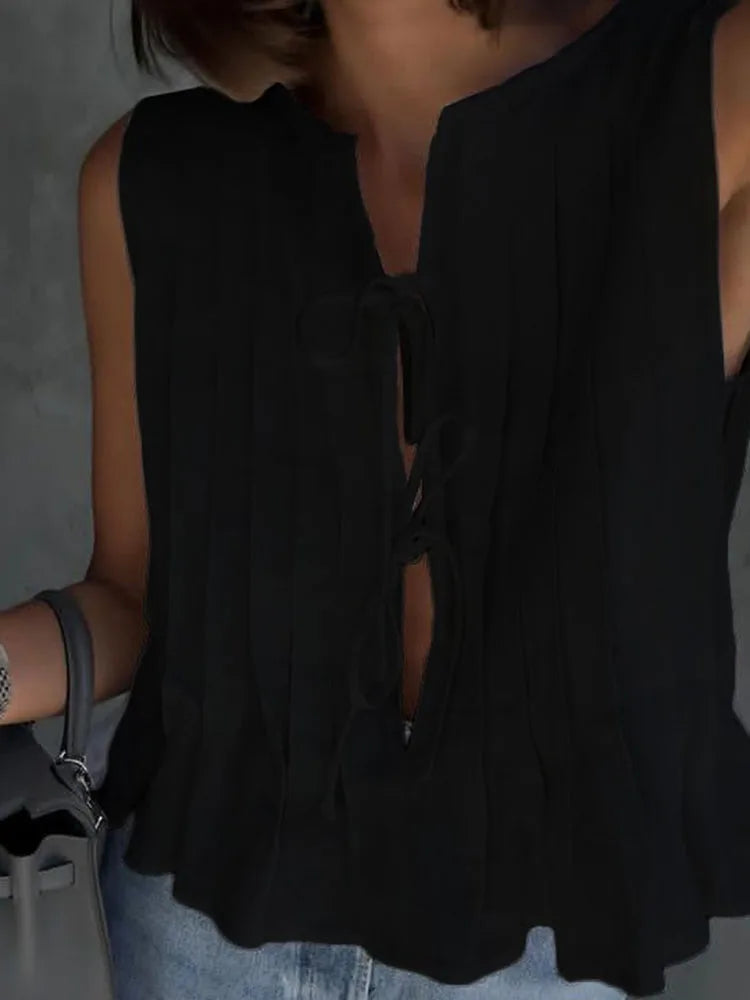Tossy White Bandage Ribbed Tank Top Shirts For Women Hollow Out Sleeveless Slim Summer Fashion Vest Women's Lace-Up Vest Y2k Top
