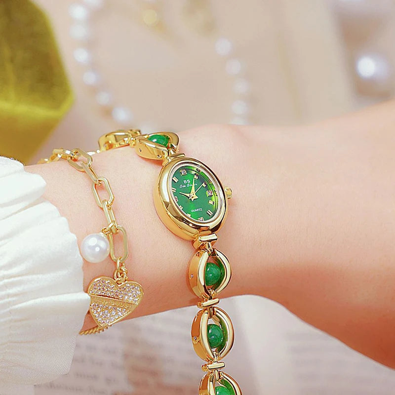 Bee Sister New Luxury Brand Women Wrist Watches Small Green Classic Stainless Steel Reloj De Mujer Fashion Watch for Ladies