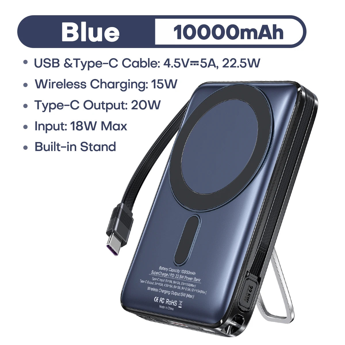 TUODES 22.5W 10000mAh Power Bank Wireless Magnetic Fast Charging Foldable Stand External Battery For iPhone 16 15 For Magsafe