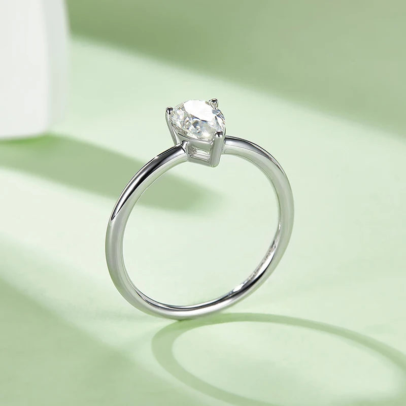 TFGLBU D VVS1 Pear Moissanite Ring for Women GRA Certified Lab Diamond Solid S925 Silver Plated 18k Dainty Wedding Ring Jewelry