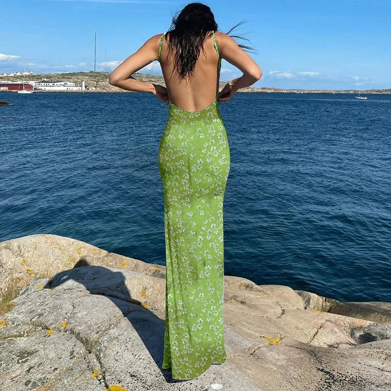 Cryptographic Cottagecore Fairy Floral Sexy Backless Maxi Dress Women Summer Party Club Slip Sundresses Outfits Clothes Vestido