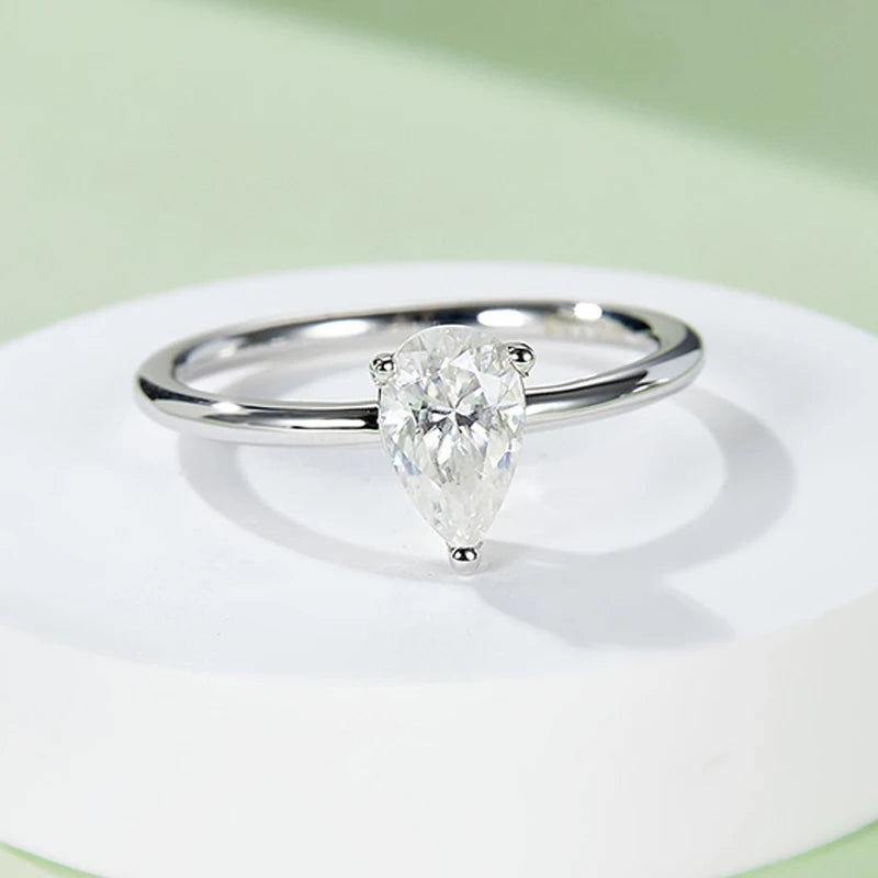 TFGLBU D VVS1 Pear Moissanite Ring for Women GRA Certified Lab Diamond Solid S925 Silver Plated 18k Dainty Wedding Ring Jewelry