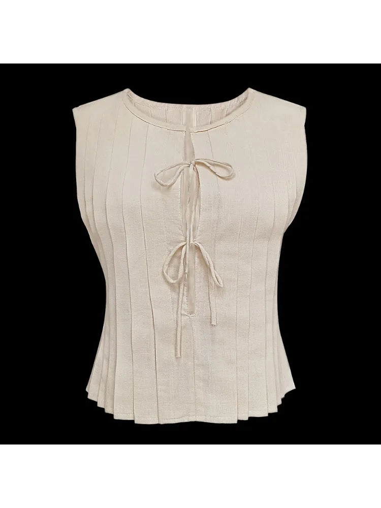 Tossy White Bandage Ribbed Tank Top Shirts For Women Hollow Out Sleeveless Slim Summer Fashion Vest Women's Lace-Up Vest Y2k Top