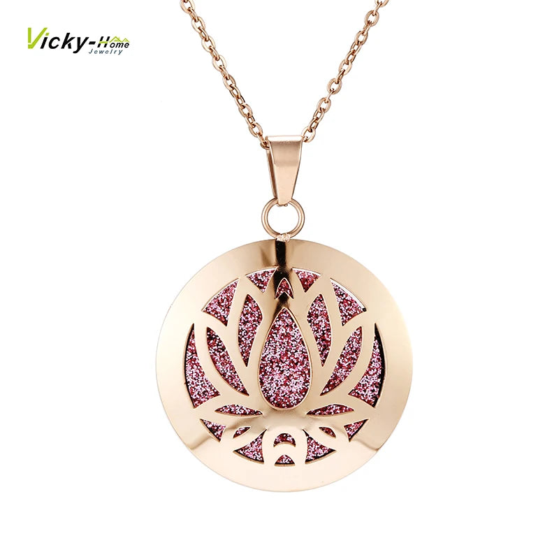 lotus necklace Aromatherapy Essential Oil Diffuser Locket Perfume Necklace Stainless Steel Locket with Felt Pads For Woman
