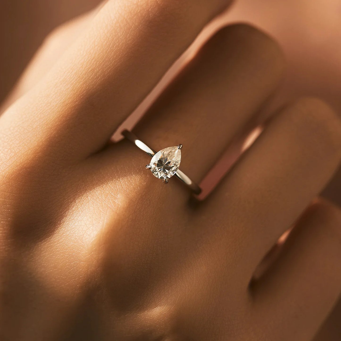 TFGLBU D VVS1 Pear Moissanite Ring for Women GRA Certified Lab Diamond Solid S925 Silver Plated 18k Dainty Wedding Ring Jewelry