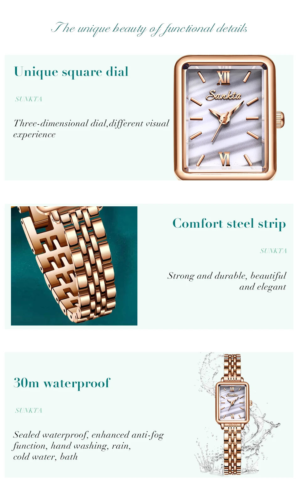 LIGE Sunkta Elegant Quartz Women Watch Simple Stainless Steel Strap Simple Square Dial Luxury Slim Fashion Casual Ladies Watches