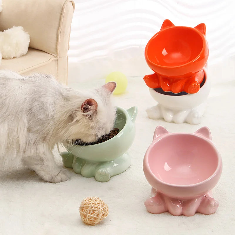 Cat And Dog Rice Bowl Pet Accessories Ceramic Diagonal High Feet Stable Cute Protection Cervical Spine Cat Dog Drinking Bowls 