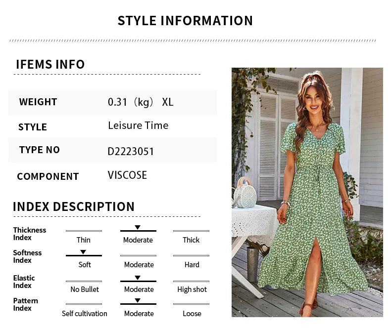 Vintage Floral Dresses for Women Elegant Loose New Slit Dress Summer Beach Holiday Leisure Long Dresses High Waist Print Vestido