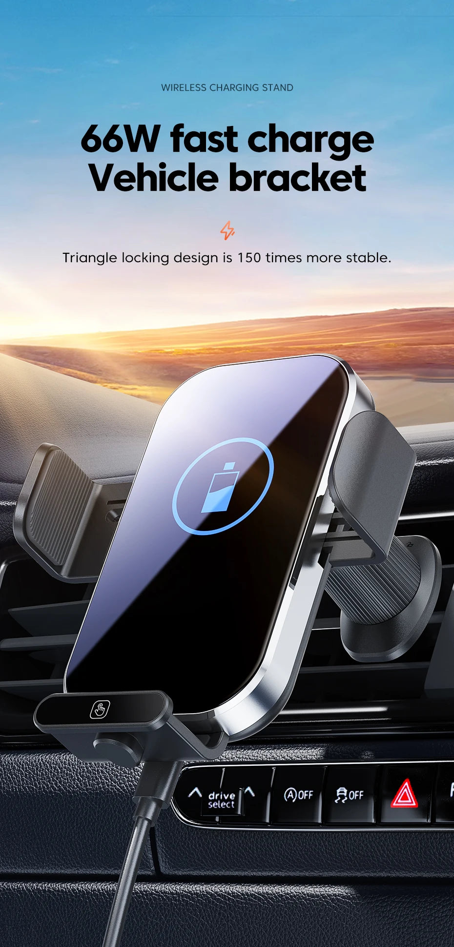 66W Wireless Car Charger Air Vent Auto Clamping Super Fast Charging Station Car Phone Holder for iPhone 15 14 13 12 Samsung