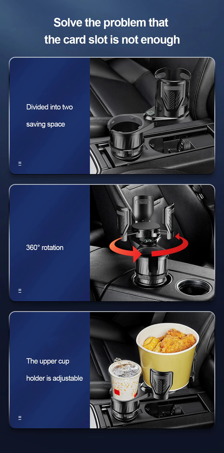 SEAMETAL 2 IN 1 Car Cup Holder Expander Adapter Base Vehicle Drinking Bottle Phone Organizer for Auto Car Styling Accessories